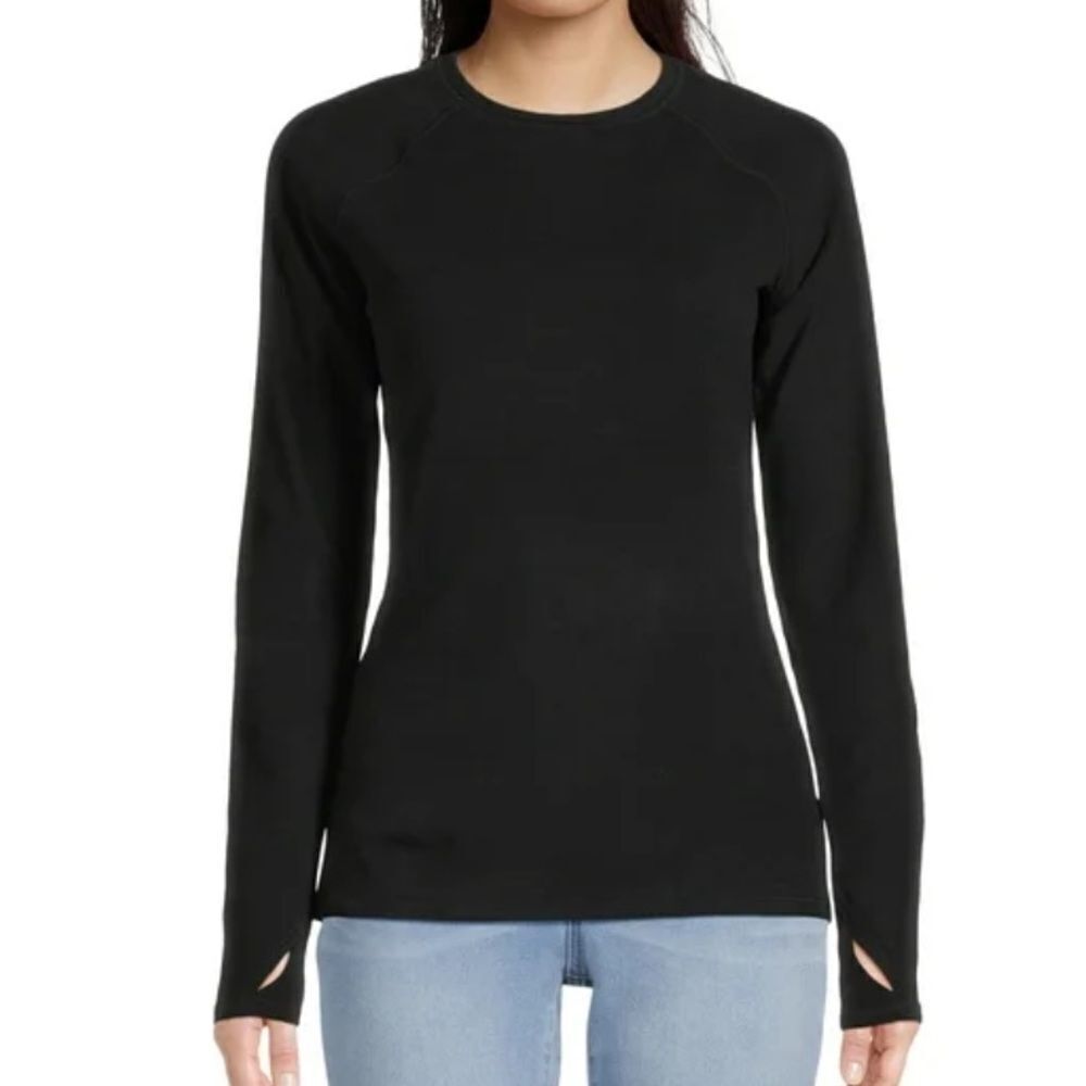 Cuddl Duds Active Long Sleeve Baselayer Top in Black Women's Size S
